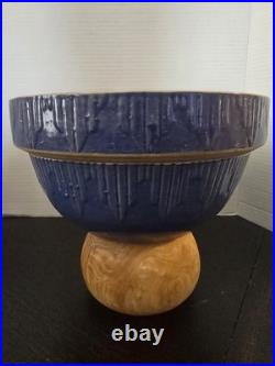 Vtg Antique 1910 A. D. Ruckles Pottery Blue Stoneware Picket Fence Mixing Bowl
