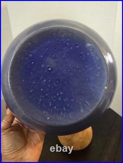 Vtg Antique 1910 A. D. Ruckles Pottery Blue Stoneware Picket Fence Mixing Bowl