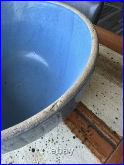 Vtg Antique 1910 A. D. Ruckles Pottery Blue Stoneware Picket Fence Mixing Bowl