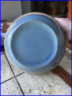 Vtg Antique 1910 A. D. Ruckles Pottery Blue Stoneware Picket Fence Mixing Bowl