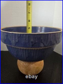 Vtg Antique 1910 A. D. Ruckles Pottery Blue Stoneware Picket Fence Mixing Bowl