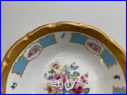 Vtg Antique Bavarian Porcelain Center / Fruit Bowl Blue Gold Floral Decoration