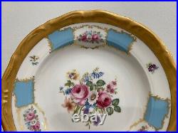 Vtg Antique Bavarian Porcelain Set 12 Shallow Bowls Blue Gold Floral Decoration