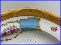 Vtg Antique Bavarian Porcelain Set 12 Shallow Bowls Blue Gold Floral Decoration