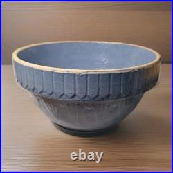 Vtg Antique Ruckles Pottery Picket Fence Blue Stoneware Mixing Bowl 10 X 5