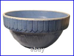 Vtg Antique Ruckles Pottery Picket Fence Blue Stoneware Mixing Bowl 10 X 5