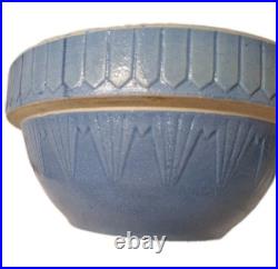 Vtg Antique Ruckles Pottery Picket Fence Blue Stoneware Mixing Bowl 10 X 5