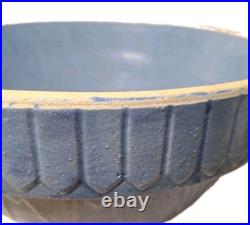 Vtg Antique Ruckles Pottery Picket Fence Blue Stoneware Mixing Bowl 10 X 5