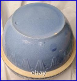 Vtg Antique Ruckles Pottery Picket Fence Blue Stoneware Mixing Bowl 10 X 5