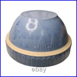 Vtg Antique Ruckles Pottery Picket Fence Blue Stoneware Mixing Bowl 10 X 5