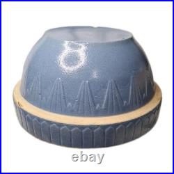 Vtg Antique Ruckles Pottery Picket Fence Blue Stoneware Mixing Bowl 10 X 5