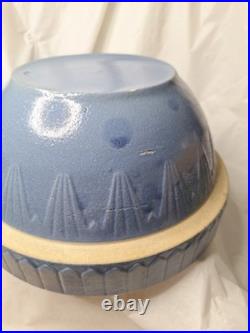 Vtg Antique Ruckles Pottery Picket Fence Blue Stoneware Mixing Bowl 10 X 5