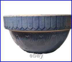 Vtg Antique Ruckles Pottery Picket Fence Blue Stoneware Mixing Bowl 10 X 5