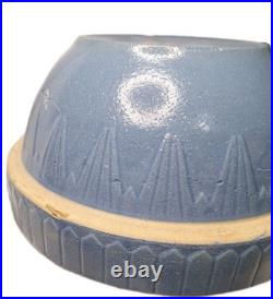 Vtg Antique Ruckles Pottery Picket Fence Blue Stoneware Mixing Bowl 10 X 5