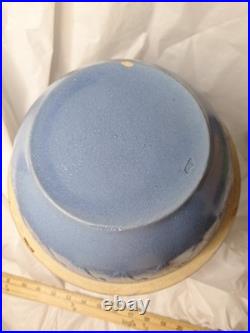 Vtg Antique Ruckles Pottery Picket Fence Blue Stoneware Mixing Bowl 10 X 5