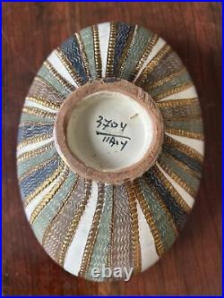 Vtg Art Pottery Italy hand made Bowl goulding 10x8 inches multi color