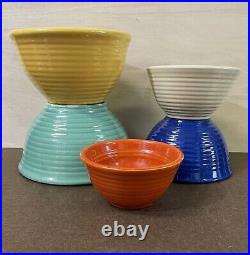 Vtg Bauer L. A. Pottery Set Of 5 Nesting Mixing Bowls Mixed Color Ringware Hive