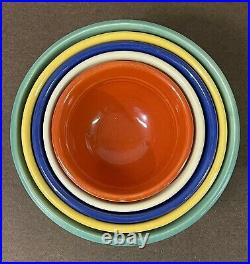 Vtg Bauer L. A. Pottery Set Of 5 Nesting Mixing Bowls Mixed Color Ringware Hive