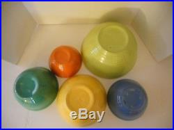 Vtg. Bauer Ringware 5 piece Pottery Nesting Bowl Set excellent condition
