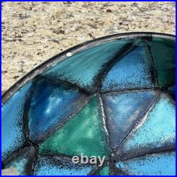 Vtg Bitossi Aldo Londi Vetrata Italy MCM Pottery Bowl Teal Blue Geometric 10.25