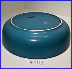 Vtg Bitossi Aldo Londi Vetrata Italy MCM Pottery Bowl Teal Blue Geometric 10.25