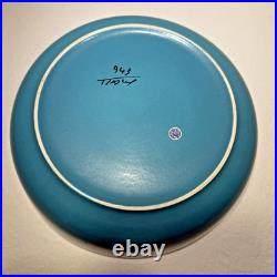 Vtg Bitossi Aldo Londi Vetrata Italy MCM Pottery Bowl Teal Blue Geometric 10.25