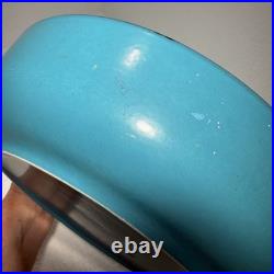 Vtg Bitossi Aldo Londi Vetrata Italy MCM Pottery Bowl Teal Blue Geometric 10.25