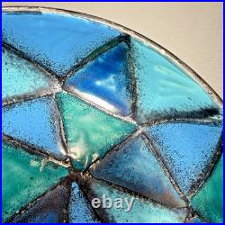 Vtg Bitossi Aldo Londi Vetrata Italy MCM Pottery Bowl Teal Blue Geometric 10.25