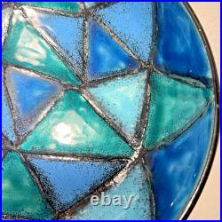 Vtg Bitossi Aldo Londi Vetrata Italy MCM Pottery Bowl Teal Blue Geometric 10.25