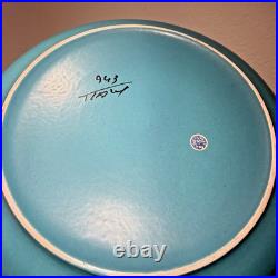 Vtg Bitossi Aldo Londi Vetrata Italy MCM Pottery Bowl Teal Blue Geometric 10.25