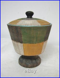 Vtg Bitossi Seta Plaid Design Cover Jar Bowl Italy Sgraffito Mid Century Modern