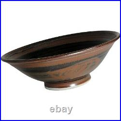 Vtg Black Louis Mideke Studio Pottery NW Oriental Serving Abstract Art Bowl 7