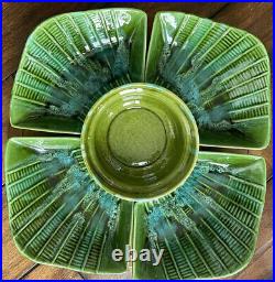 Vtg California Pottery MCM 5 Piece Lazy Susan Green Drip Party Dish! EXQUISITE