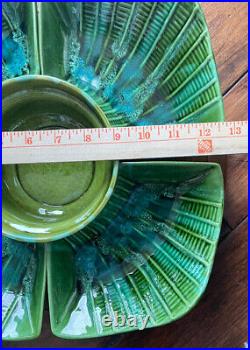 Vtg California Pottery MCM 5 Piece Lazy Susan Green Drip Party Dish! EXQUISITE