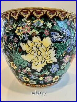 Vtg Chinese Pottery Porcelain Jardiniere Koi Fish Bowl Oriental Planter Pot Vase