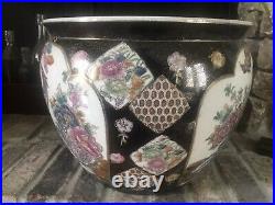 Vtg Chinese Pottery Porcelain Jardiniere Koi Fish Bowl Oriental Planter Pot Vase
