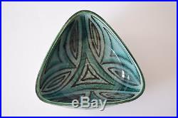 Vtg Danish Hyllested triangular bowl Studio pottery Denmark midcentury