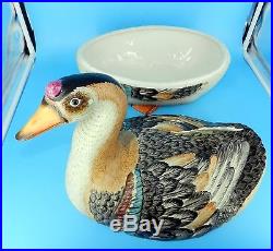 Vtg Extra Large Italian Italy Hand Painted Goose Lidded Tureen Bowl Centerpiece