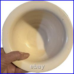 Vtg Farmhouse Ceramic Stoneware Salt Glazed Bowl Cream Navy Blue Cobalt Signed