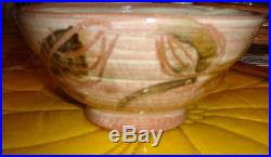 Vtg French Country Pink Sculptured Art Flower Bud Pottery Vase Leafy Bowl Lot 2