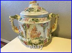 Vtg German Castle Stoneware Punch Bowl Tureen Set 12 Mugs Pitcher 14pc LN Mark