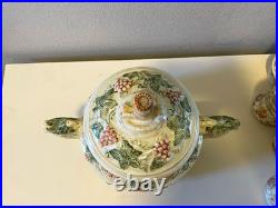 Vtg German Castle Stoneware Punch Bowl Tureen Set 12 Mugs Pitcher 14pc LN Mark
