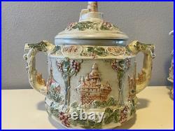Vtg German Castle Stoneware Punch Bowl Tureen Set 12 Mugs Pitcher 14pc LN Mark