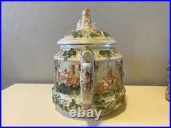 Vtg German Castle Stoneware Punch Bowl Tureen Set 12 Mugs Pitcher 14pc LN Mark
