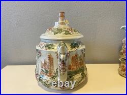 Vtg German Castle Stoneware Punch Bowl Tureen Set 12 Mugs Pitcher 14pc LN Mark