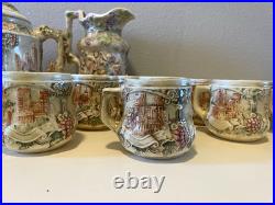 Vtg German Castle Stoneware Punch Bowl Tureen Set 12 Mugs Pitcher 14pc LN Mark Vtg German Castle Stoneware Punch Bowl Tureen Set 12 Mugs Pitcher 14pc LN Mark