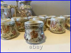 Vtg German Castle Stoneware Punch Bowl Tureen Set 12 Mugs Pitcher 14pc LN Mark Vtg German Castle Stoneware Punch Bowl Tureen Set 12 Mugs Pitcher 14pc LN Mark
