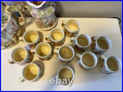 Vtg German Castle Stoneware Punch Bowl Tureen Set 12 Mugs Pitcher 14pc LN Mark