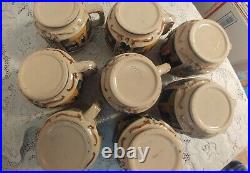 Vtg German Stoneware Pottery Soup Tureen/Punch bowl with8 Beer Stein Cups New