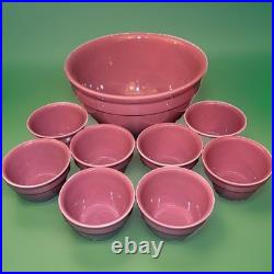 Vtg Hall Pottery Large Mixing Bowl 1097 w Matching Small Bowls 1091 (8), Maroon